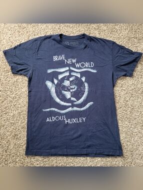 Out Of Print T-shirt Shirt Brave New World Aldous Huxley Blue 100% Cotton Medium